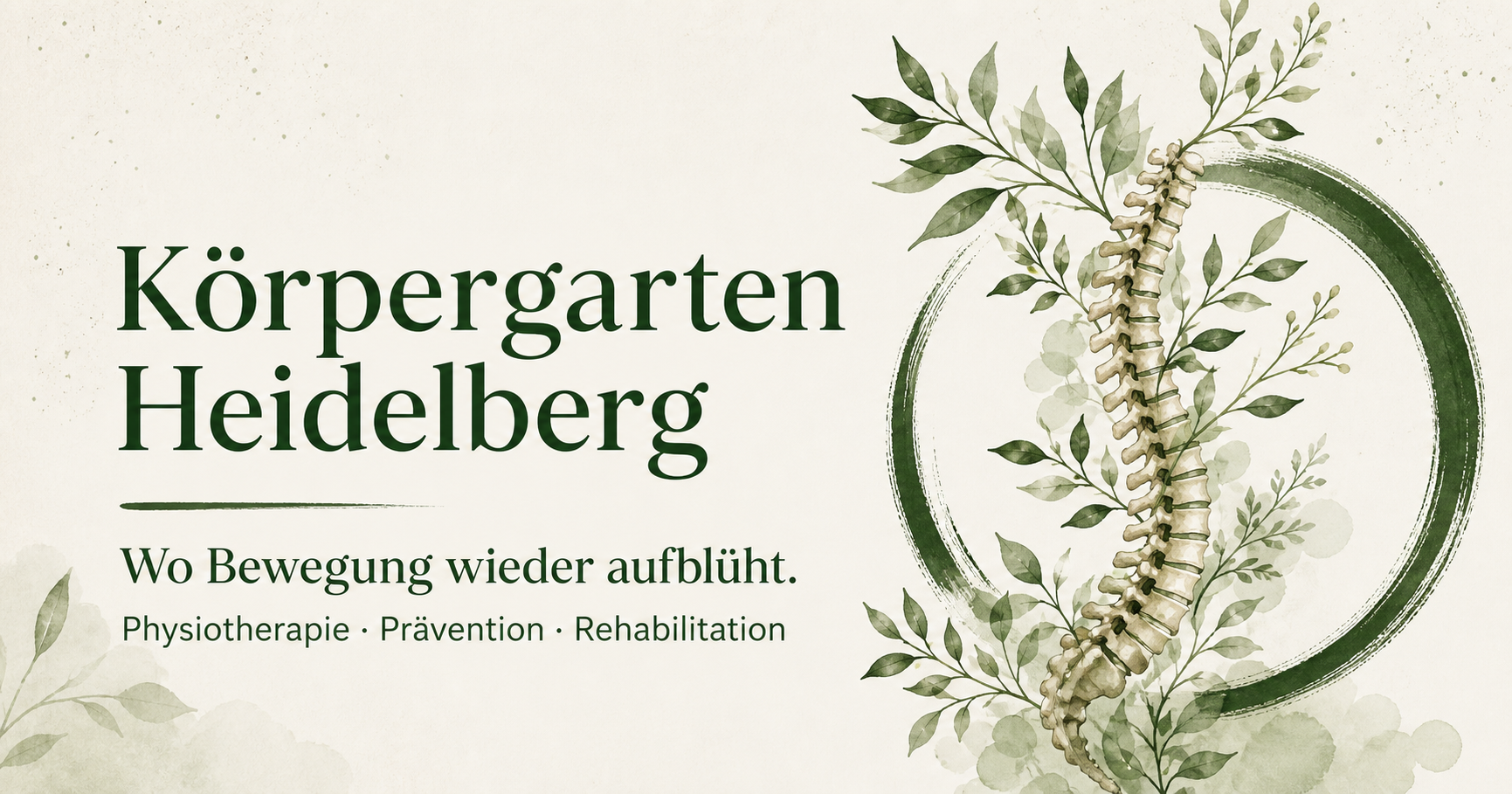 Körpergarten Heidelberg – Markenmotiv mit Wirbelsäule und Pflanzen